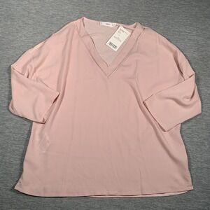 MNG Shirt‎ Womens Medium Pink V Neck 3/4 Sleeve Lightweight Blouse Top New